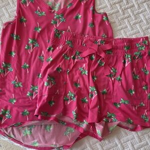 Crown & Ivy Pink and Green Palm Print PJ Set
